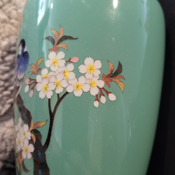 Japanese Cloisonne Enamel Vase Floral Bird Motif late 19th/Early 20th Century - Picture 8 of 16